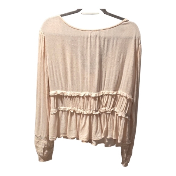 Buffalo David Bitton Cream Ruffle-Trim Long Sleeve V-Neck Top - Picture 3 of 6